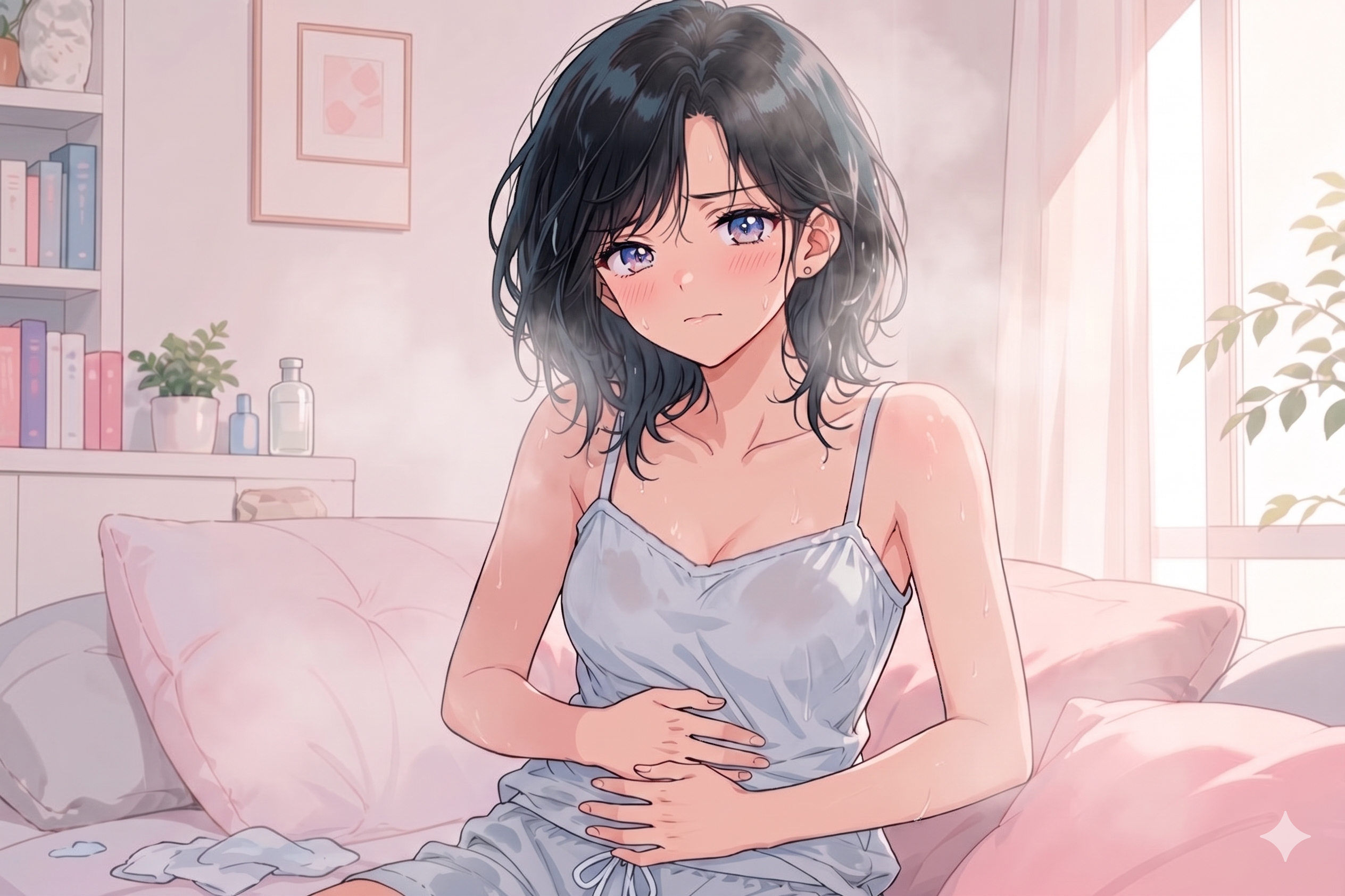不安を感じる女性のイラスト